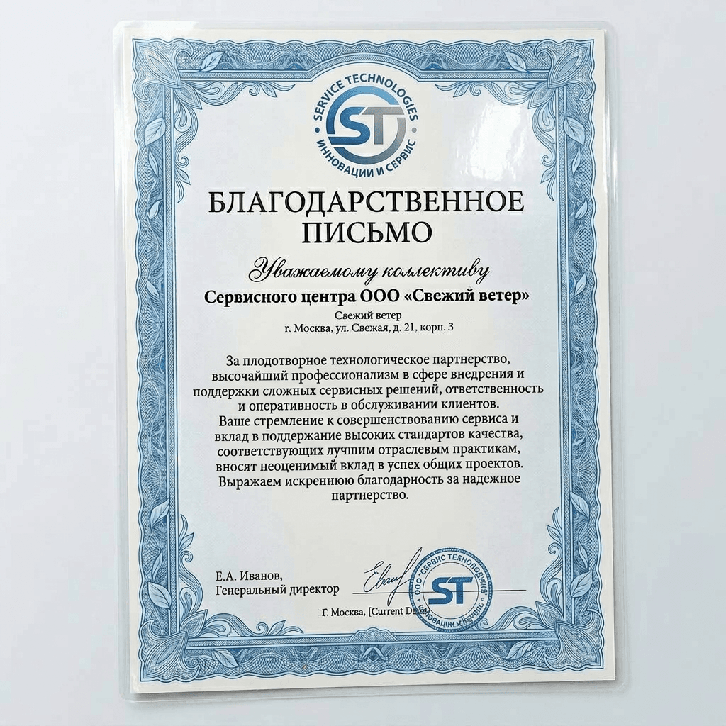 Благодарность от Saeco Technologies